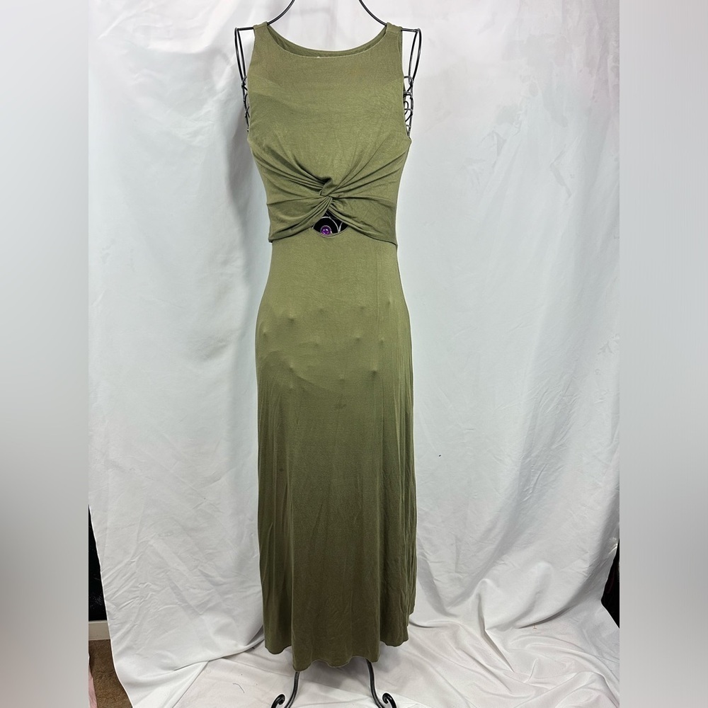 bailey 44 olive green front knot keyhole maxi dress size S